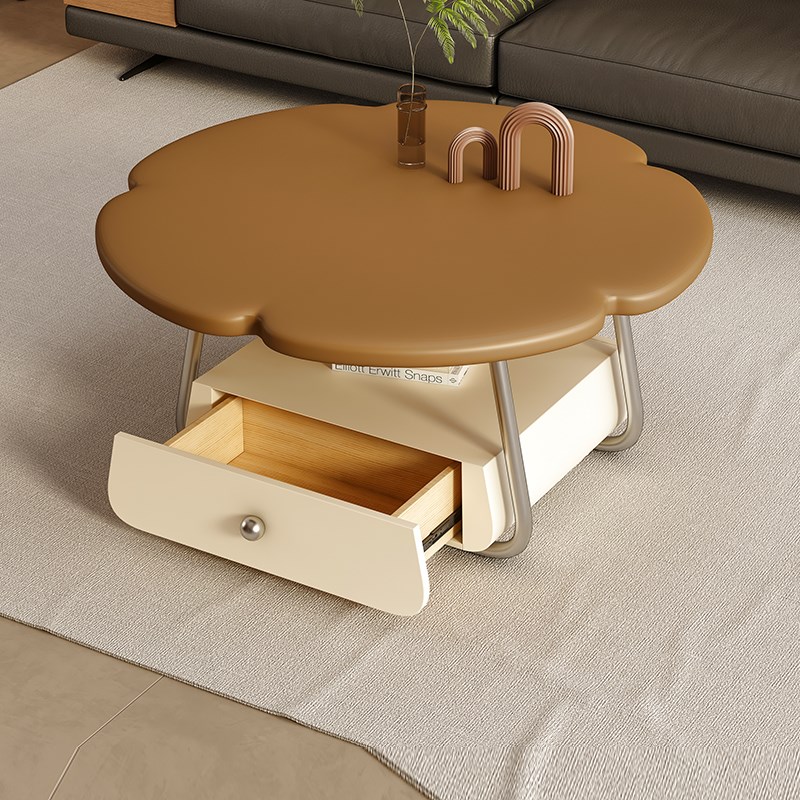 中古风茶几小户型客厅家用奶油风简约高级花朵型创意烤漆带抽屉