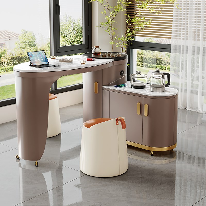 豪华家用阳台茶桌岩板旋转多功能移动茶台泡茶桌椅小户型茶台