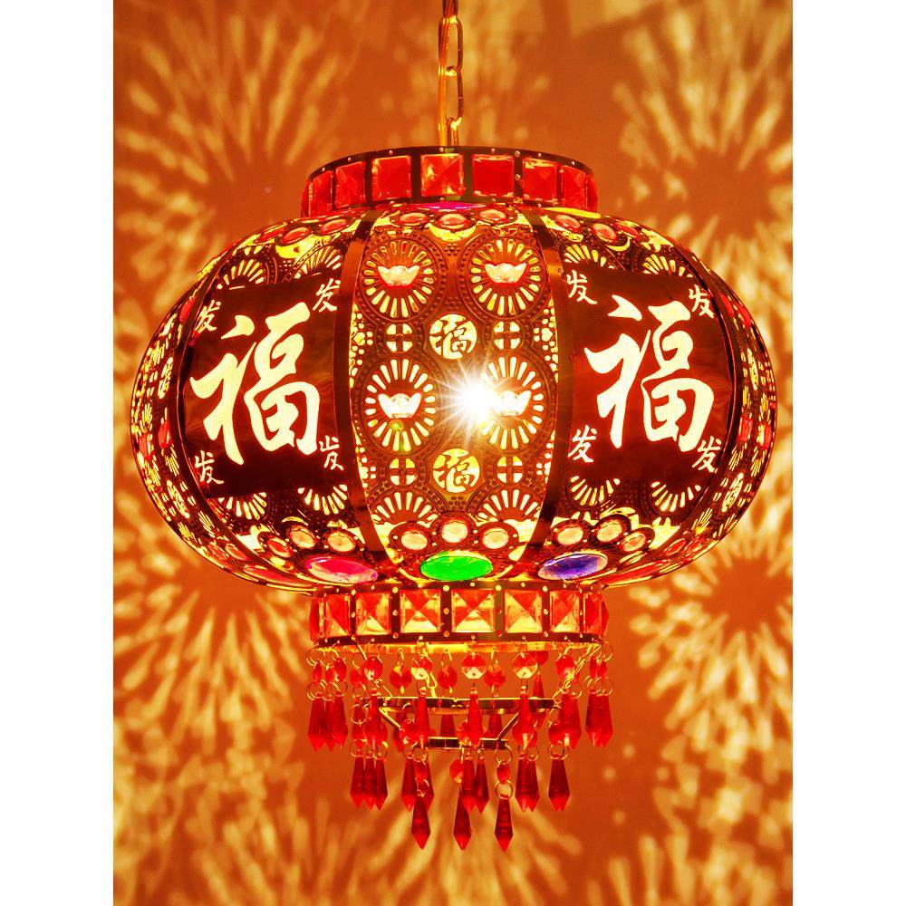 彩过年红灯笼挂饰025新款2迁大门口阳台AKU电动七旋转灯笼结婚乔