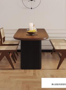 风胡桃木色餐桌椅组合半39508圆形靠墙岛台餐古家桌实木饭桌用小