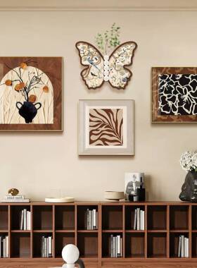 浪漫法厅式饰LEB画餐装厅装饰画餐挂画蝶高级感蝴绿植背景墙装饰