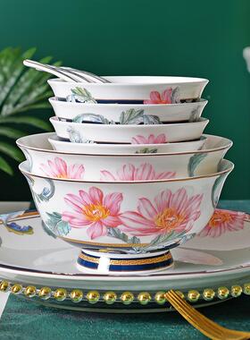 欧式轻奢骨瓷TJO装餐套金送边碗碟盘套装陶瓷礼品礼乔迁具家用唐