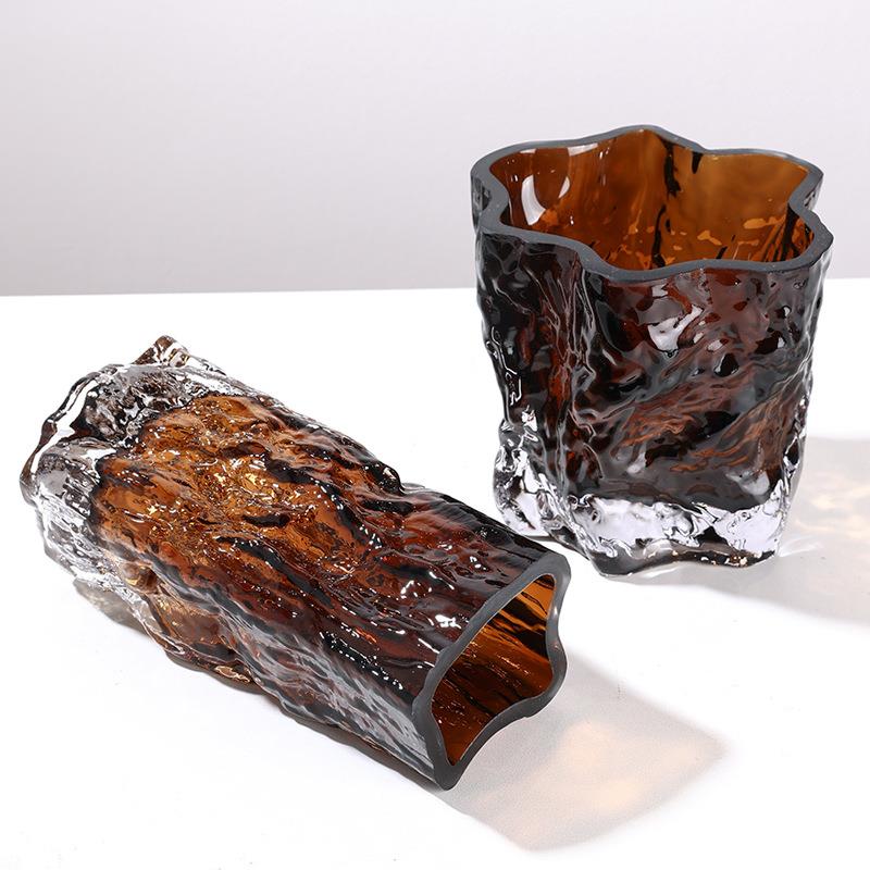 规则波纹冰川玻璃花瓶餐桌水LYX培透明玻璃插花摆件级不水感高花