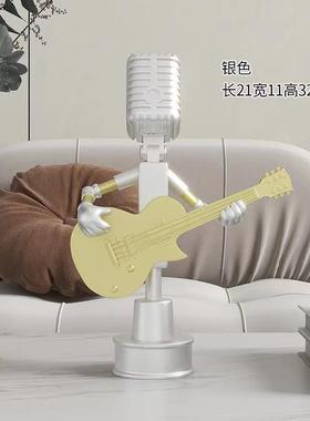 树脂工业机器生人创意家居摆件电脑桌ZTZ面机械麦礼克风吉他手男
