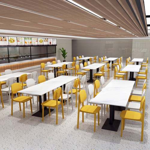 学校桌生食堂餐椅组合岩板公司工学厂员ITP工堂餐饮店4人连体桌饭