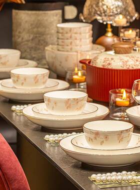 高颜氛围感碗轻碟套装家用ZOP奢漫碗盘饭碗餐具盘子值组合散件碗