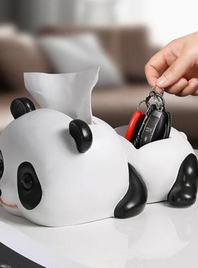 i面ns创意熊猫抽纸巾FKM盒摆件钥匙收纳北餐客厅桌家居装饰品欧可