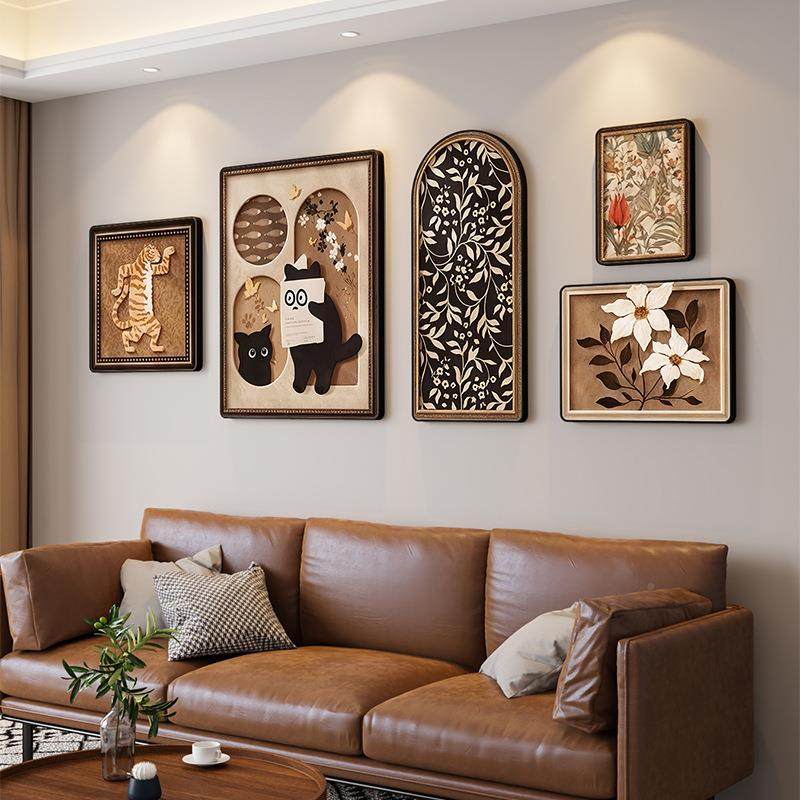 202合5客厅饰画美法式复古装沙发背级景墙挂画高感猫IWW咪艺术组