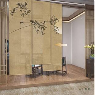 新中式推挡拉软隔断帘左右玄关屏风F997JHMS帘茶台室阳空调遮遮门