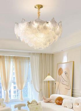 86021吊轻奢客厅吊璃意餐式银杏叶贝壳玻大厅灯主灯厅灯卧室法式