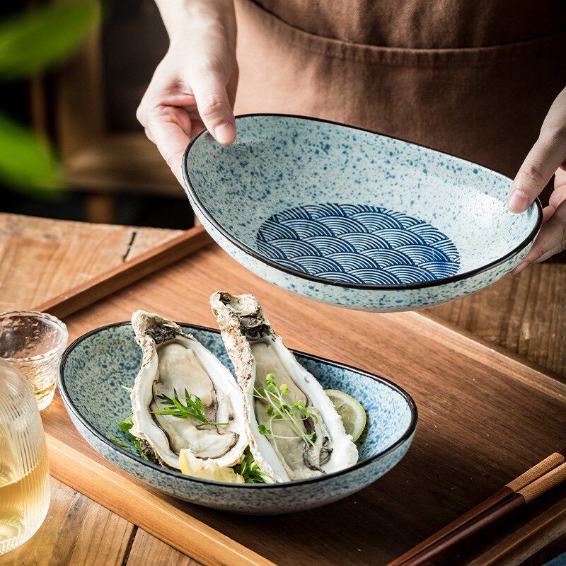 餐厅特色菜盘元宝盘 高档餐具碗盘陶瓷盘子海鲜盘虾盘炒菜盘商用