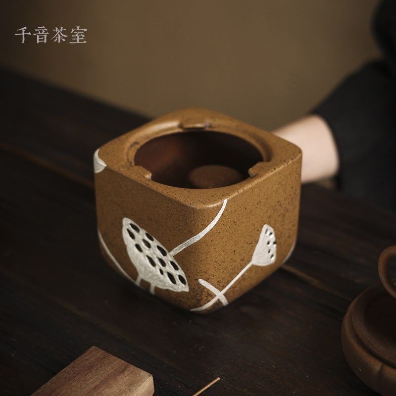 【灰念酱釉描银荷塘温茶炉】围炉煮茶器明火煮茶壶蜡烛炉酒精炉