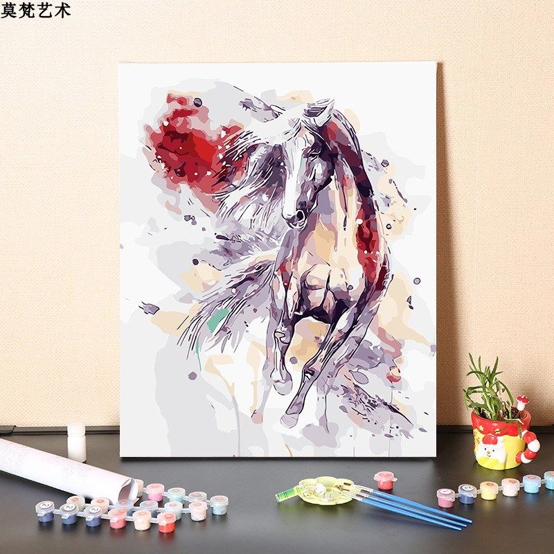 数字油画diy填充涂鸦个性彩色马动物解闷手工填色装饰油彩丙烯画