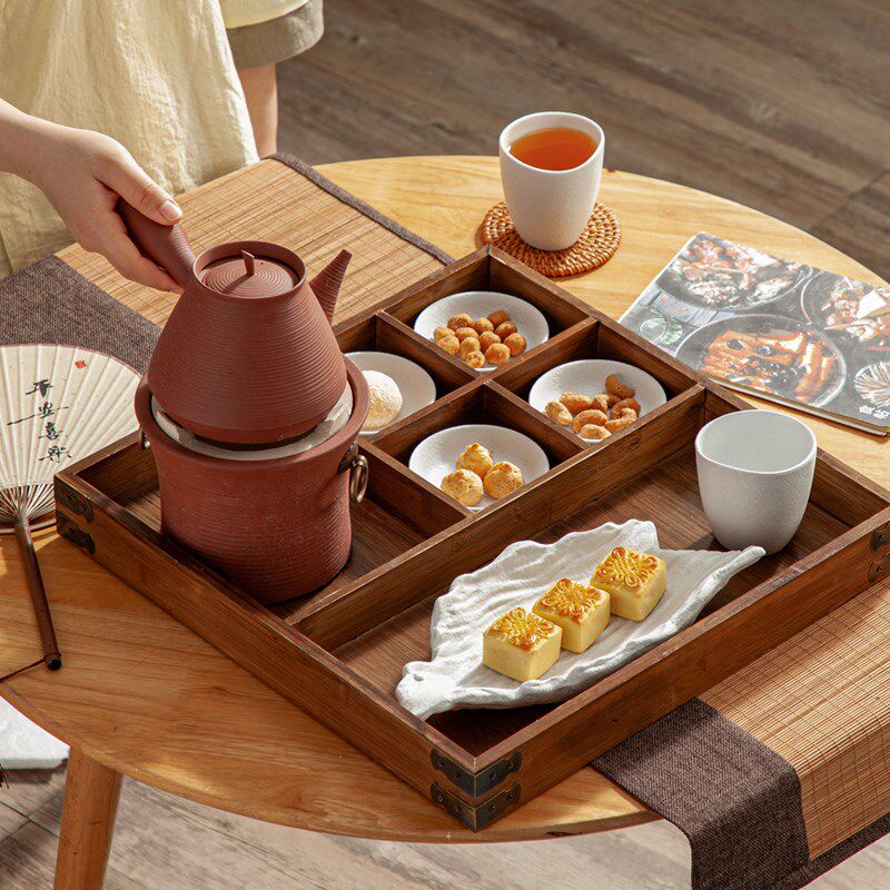 民宿围炉煮茶点心搭配餐具竹木托盘高温明火茶壶下午茶套装早餐盘