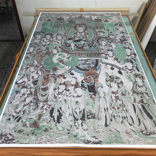 敦煌壁画彩绘文殊普贤菩萨经变图高清微喷装饰画线稿临摹学习装裱