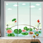 卡通衣柜移门贴纸定制 橱柜艺术彩色玻璃磨砂隔断贴不透明膜画