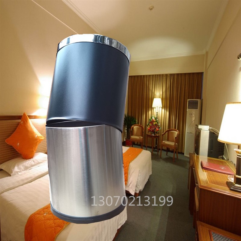 酒店不锈钢客房垃圾桶无盖宾馆客房桶单层垃圾桶家用KTV圆客房桶