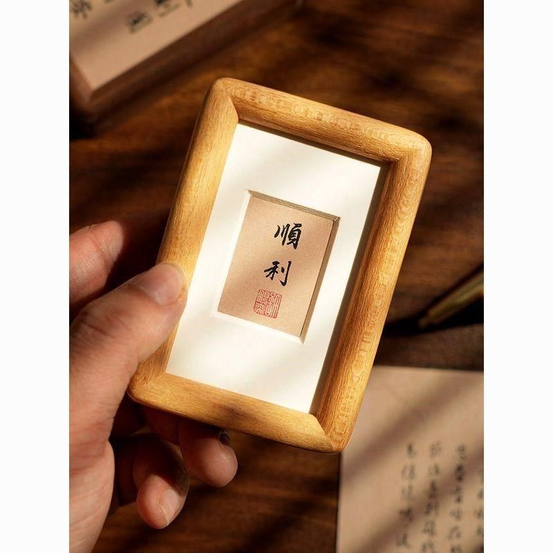 实木迷你相框摆台3寸小卡展示架洗照片创意拍立得diy书法桌面摆件