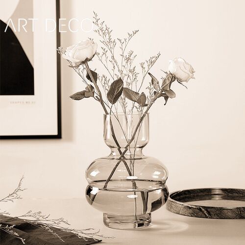 设计感玻璃花瓶灰咖色绿色几何玻璃摆件水培插花器现代软装样板间