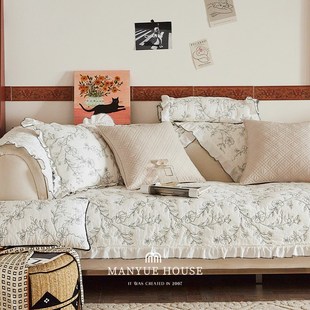 蔓越家 霓裳云羽 白描沙发垫法式复古客厅沙发套罩巾东方美学坐垫