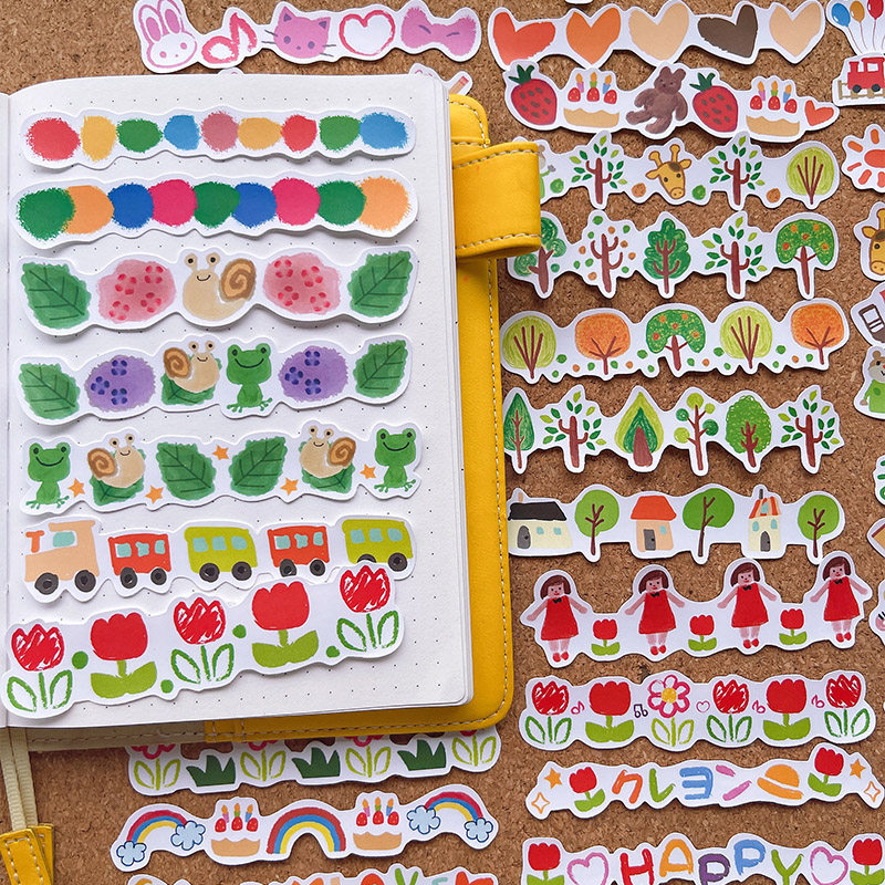 卡通可爱涂鸦分割线手帐贴纸不重复 ins 风可爱少女心手账本DIY装饰素材儿童成长相册分区标记贴边框贴画自粘