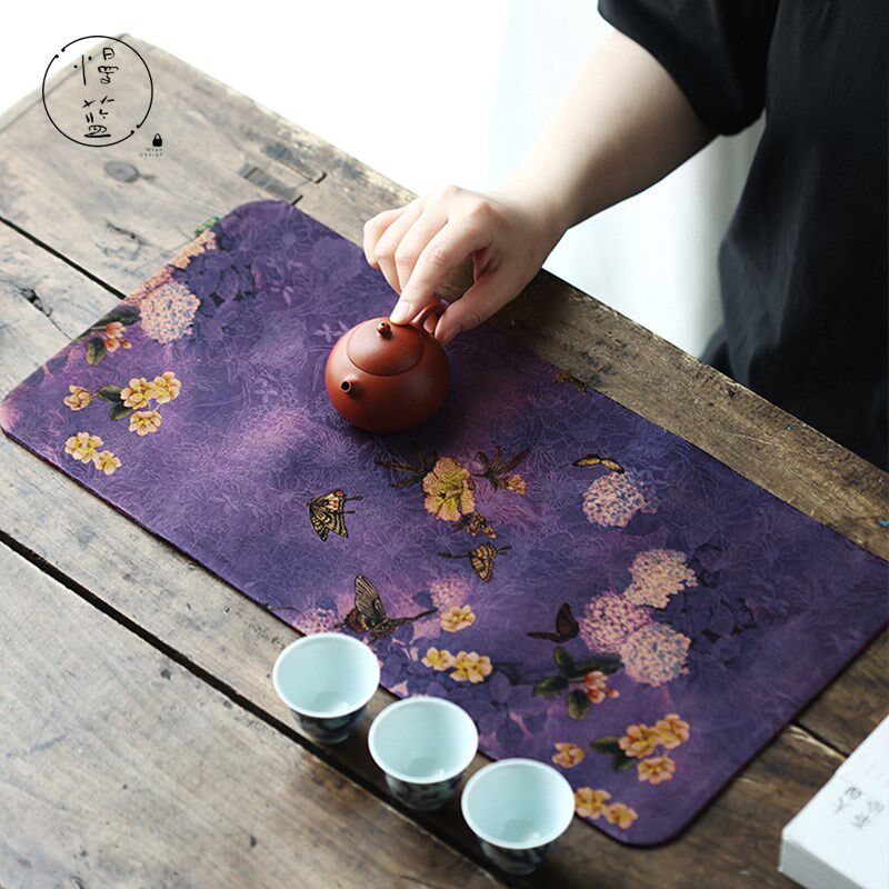 慢蓝茶具香云纱提花圆角茶席桌旗织锦2450双层国风干泡垫功夫茶道