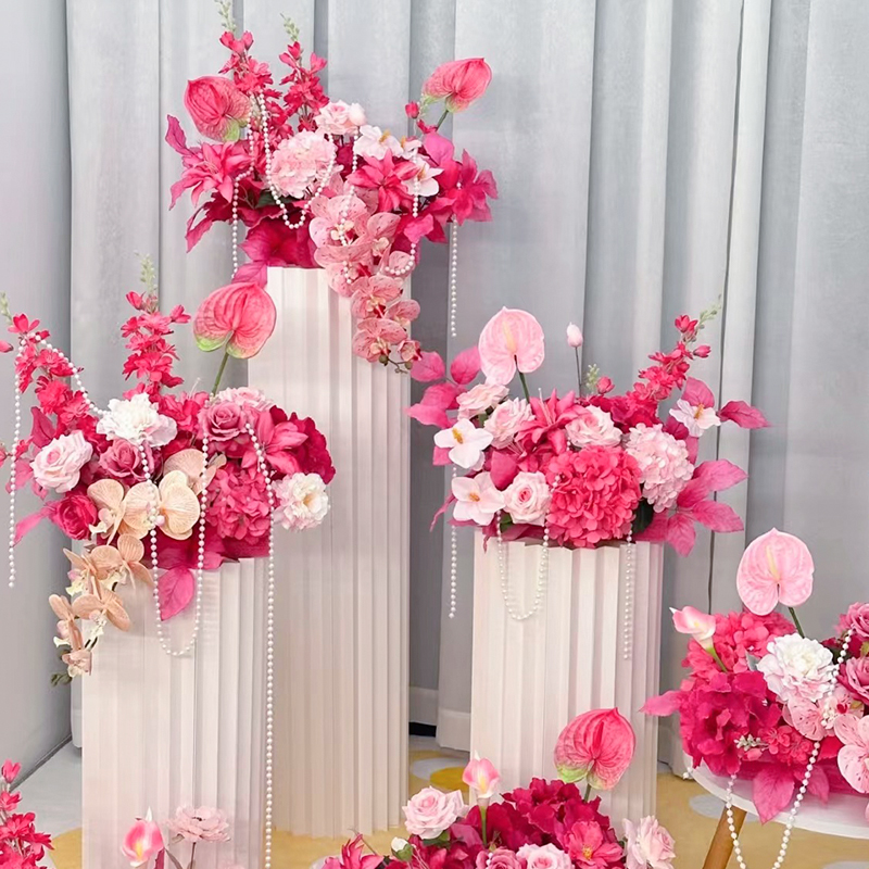 订婚布置装饰摆台玫红色仿真花桌面摆件结婚客厅茶几花摆设高级感