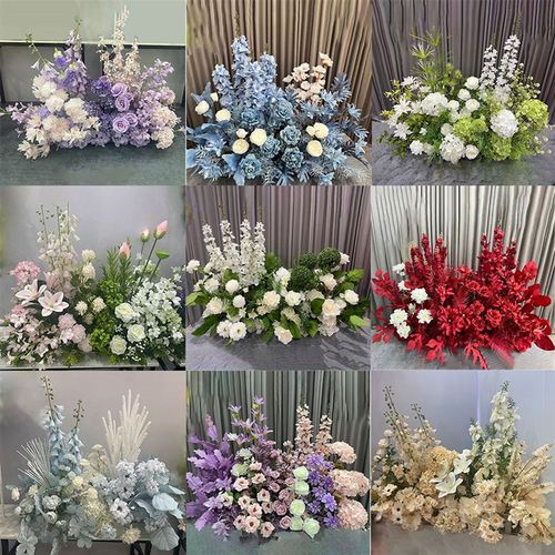 婚庆仿真花紫色蓝色森系路引地排花迎宾区拱门舞台背景装饰挂假花