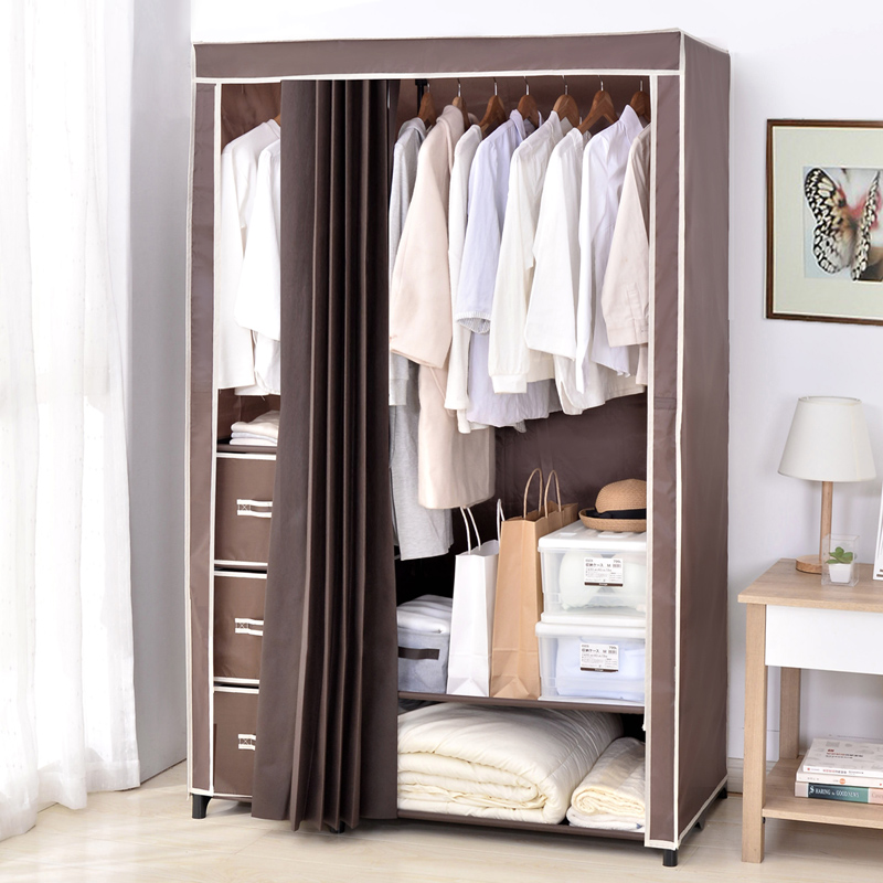 简易衣柜家用卧室加固加粗单人布衣柜挂衣柜带抽屉组装衣橱