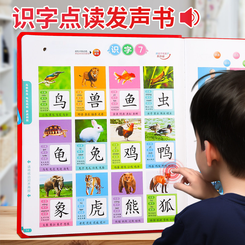 儿童看图识字宝宝认汉字卡片全套学习幼儿园有声早教挂图认知象形