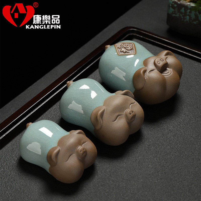 康乐品哥窑福猪茶宠摆件精品招财猪瓷开片可养紫砂生肖小猪茶玩