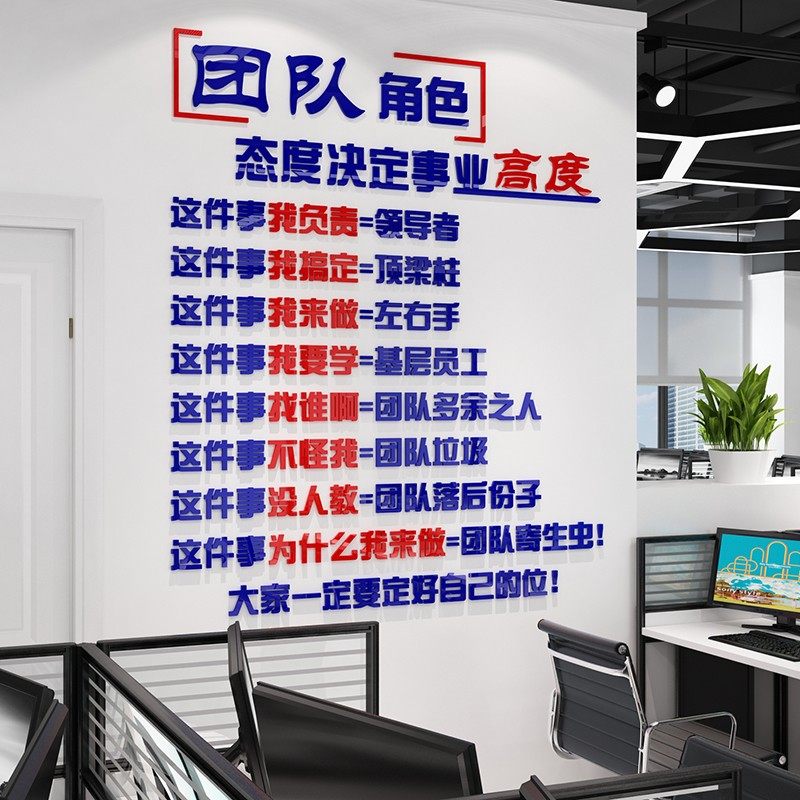 办公室装饰团队激励标语员工角色定位励志墙贴3d立体公司企业文化