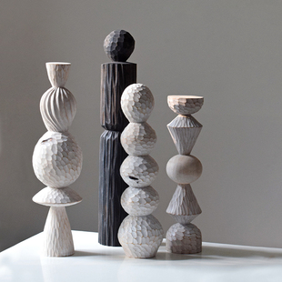 象有形 复刻创意中古现代艺术木雕摆件原木立柱拍摄道具 经典