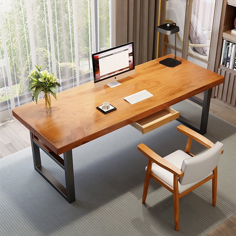 简约现代实木人电脑桌书桌长桌写字台原木桌子台式办公桌作业桌