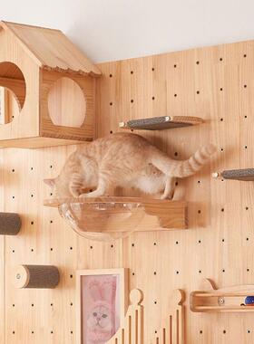 猫洞洞板猫墙架一体子实木猫爬架创意墙壁式免打猫孔猫窝咪IZH跳