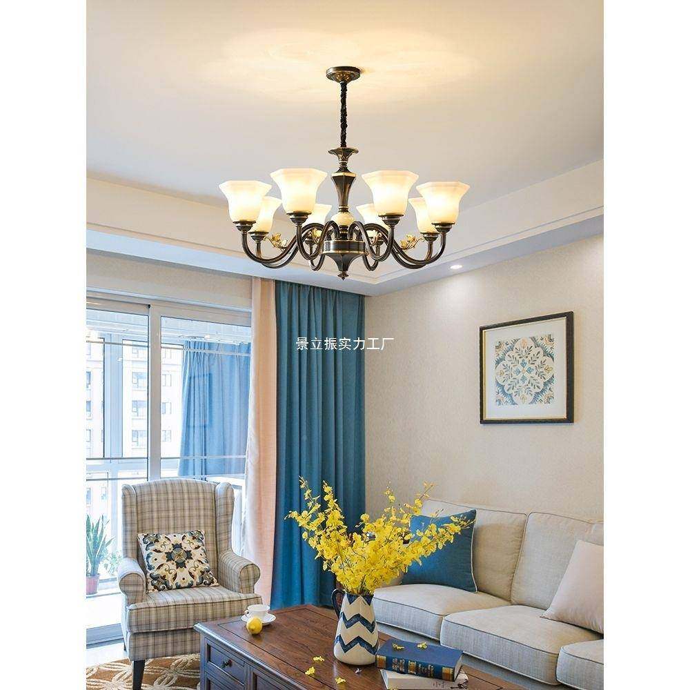 美古式HZX客厅吊灯复全铜灯具欧式客厅主灯奢高端轻铜简灯约餐厅