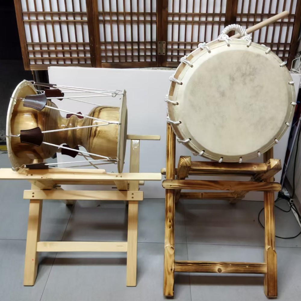 韩式创意木色长鼓农乐舞圆鼓桌面摆件/朝鲜族风格工艺品桌摆图片