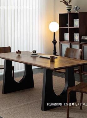 实木EIV餐桌办胡桃木色客厅大长桌书工作台大板餐书一体会议公桌