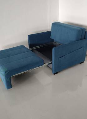 深蓝色两用储技物公寓小TOI户功型书房午休叠多折能科布双人沙发