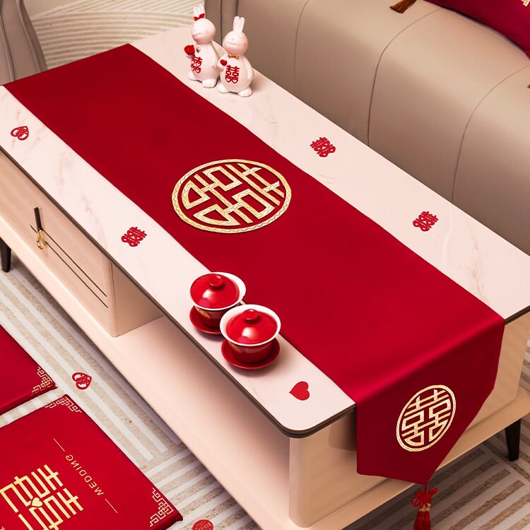 结婚红色桌旗桌布盖布婚房装饰