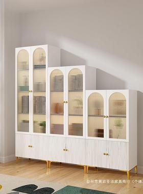 简约客厅置物柜书架组合收物纳储柜法式奶油玻风璃书QRO柜落门地