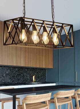 lfot工业风吊灯复古怀旧黑色46长方形铁框蜡烛铁艺餐厅餐厅灯饰