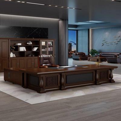 新中式老板桌办公办全实木皮桌大班台总裁台主ONA管经理桌桌单人