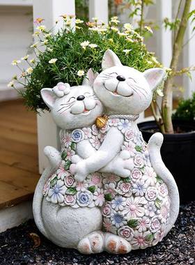 园庭院创意动物卡花通户林外装饰花盆园园艺猫VMN摆件招财阳咪台