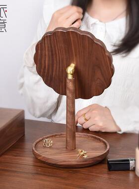 木台镜梳子妆台XCZ镜胡质桃木化妆镜实化妆镜复木古镜子