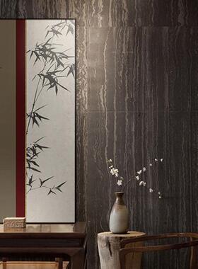 入玄户关式竹子装饰画软装样板竹中报平安挂画74049竖版祥云风景