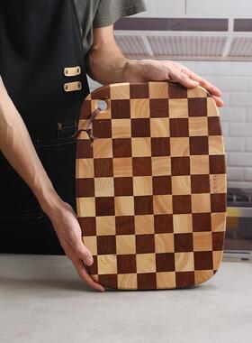 OYQ切菜用板棋盘格家砧防霉板切果水原木实木厨房案板