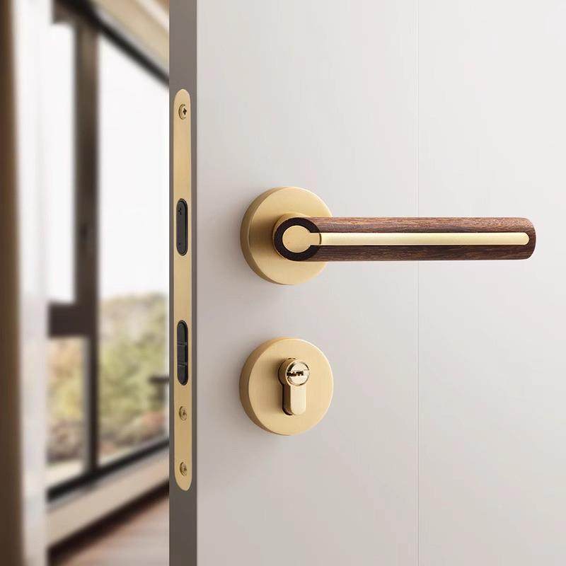 烁盾锁中古风门室内卧房门锁室复风古810-101原木静音磁吸分体家