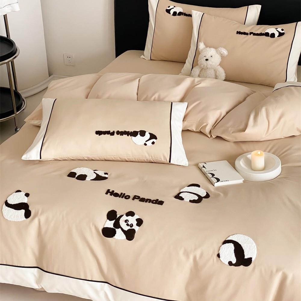 可爱纯熊猫澳磨毛四件棉套卡通棉被套床JJ单秋冬加厚暖床保品