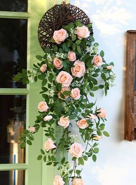 仿真法国jd101312玫瑰吊兰饰绿植塑料假花挂花内藤室墙面装仿真花